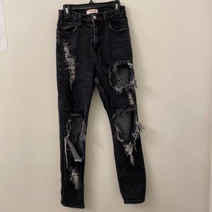 Vibrant MIU high rise black ripped jeans